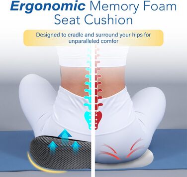 Подушка для сидіння в авто з Memory Foam для полегшення болю в попереку, велика, для коротких водіїв на далекі відстані - автокрісло для машини, офісу, чорно-сіра