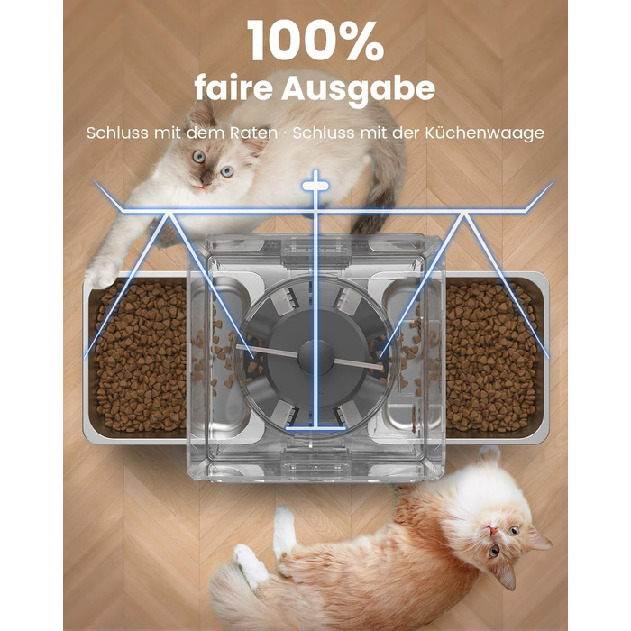 Автомат годівлі для котів з керуванням через додаток, для 2 котів, регульована висота, 2 миски, 5 л, з функцією запису голосу та таймером