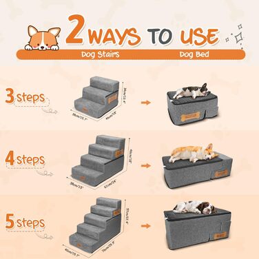 Сходинка для собак Nobleza: компактна, з валиком для шерсті, 3 сходинки, для маленьких собак та котів, під ліжко/софу