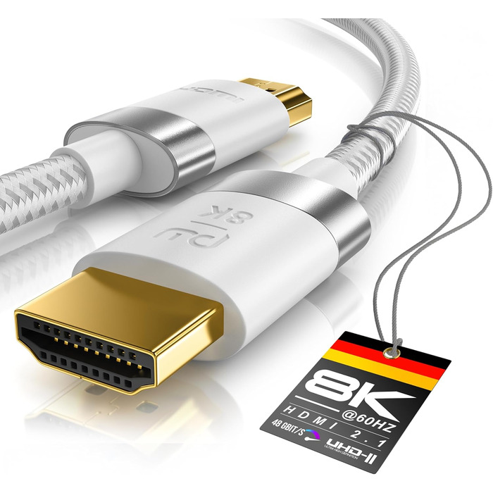 HDMI 2.1 кабель 2 метри - 8K@60Hz/120Hz, 4K@240Hz, 48 Gbit/s, 3D, Ethernet, для PS5, Xbox Series X, Switch, білий