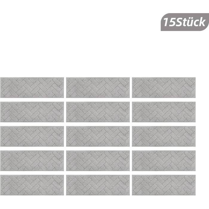 Килимки на сходи BEQHAUSE антиковзні, 22x70 см, сірі (15 шт.) - для дітей, літніх людей, домашніх тварин, машинне прання