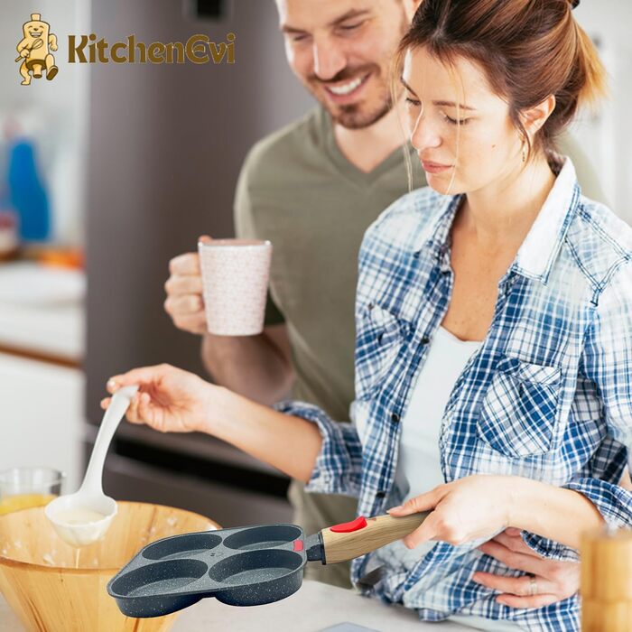 Набір для приготування млинців KitchenEvi: антипригарна сковорода з індукційним дном, знімний ручка, скляна кришка, лопатка, 4 відділення, PFOA-free