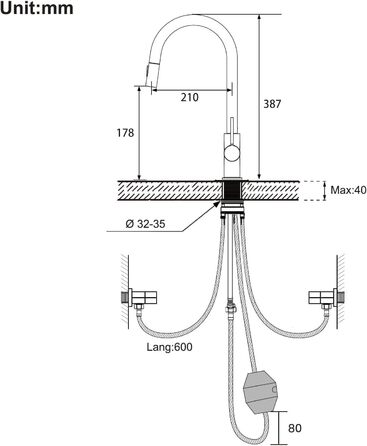 Змішувач кухонний Lonheo з висувною лійкою, високий поворотний кран для кухні, нержавіюча сталь, 2 режими струменя, для мийки
