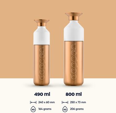 Пляшка для води з нержавіючої сталі 490 мл, герметична, BPA-free, спортивна, бронзова