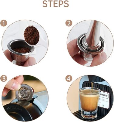 Багаторазова капсула для кави Nespresso з нержавіючої сталі, набір 2 шт. із силіконовими ущільнювачами, для еспресо-машин