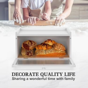Brotbox для кухні: великий контейнер для хліба з вікном, стиль фермерський дім, білий, LOHASOK