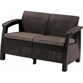Садовий двомісний диван Keter Corfu Love Seat, коричневий, зі спинкою, пластик
