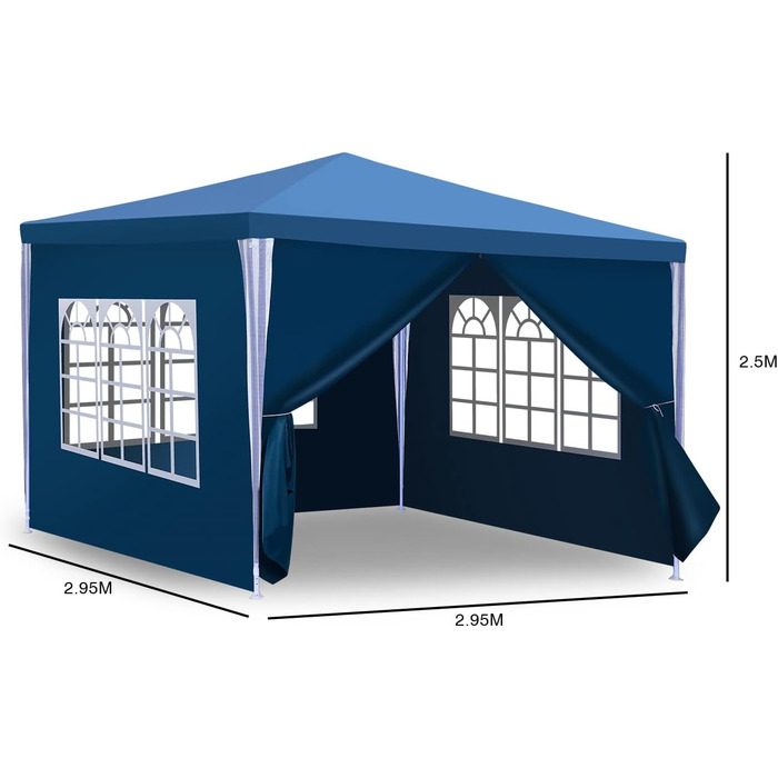 Waterproof Garden Gazebo, Gazebo, Stable and Winter-Proof with 4 Side Panels and Windows, Garden Party Tent with UV Protection 50+ for Parties, Market Stalls, Flea Markets, and Camping, Green, 3x3m (Blue-3x3M)