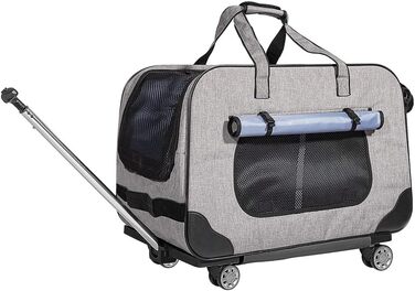 Переносний переноска для тварин з телескопічною ручкою, сіра. Ідеально для собак та котів, з колесами.