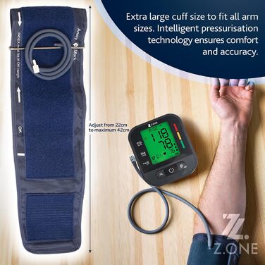 Тонометр на плече Reliance Medical з голосовим асистентом, кольоровий дисплей, для 2 користувачів, виявлення аритмії, комфортна манжета