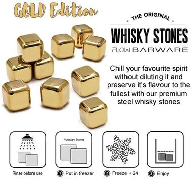 Камені для охолодження напоїв Flow Barware (Золоті): 10 шт. з нержавіючої сталі для віскі, вина та джину