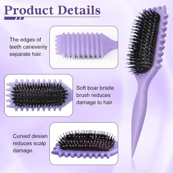 Щітка для локонів Lockenbürste: антистатична стилінг-щітка з вентиляцією для мокрого та сухого волосся, ідеальна для кучерявого волосся та створення об'єму (фіолетова)