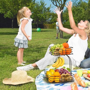 Металева фруктова корзина Bomclap на 2 яруси з тримачем для бананів - для кухні, бронзового кольору