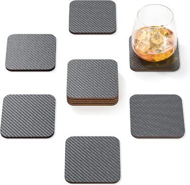 Modern Coasters for Drinks | Premium Carbon & Wood Unique geometric design Protects wooden tables Gift in luxurious gift box (Carbon square)