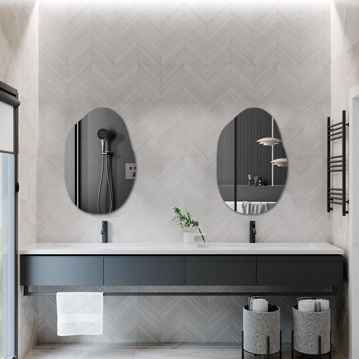 Дзеркало Boromal Spiegel чорне 40x60 см з металевим обрамленням для ванної, туалету, спальні (55x80 см, асиметричний стиль D)