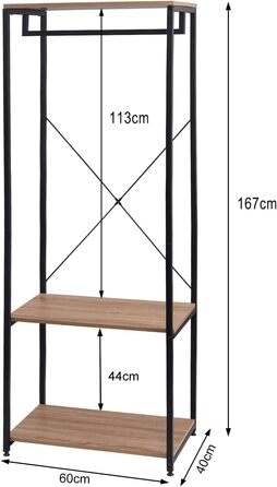 WOLTU Clothes Rack Hanging Shelf Clothes Rail with Shoe Shelf for Bedroom Wardrobe Stand, Metal and Wood, Black + Light Oak, approx. 60 x 40 x 167 cm