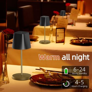 LED-лампа Quntis настільна бездротова, торкання, регулювання яскравості, акумулятор, USB зарядка, 3000K-5000K, 3 колірні температури, IP44, вологостійка, для дому та вулиці, чорна - 2 шт.