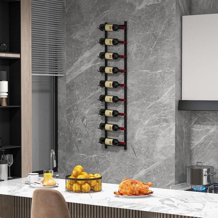 Стильна полиця для вина COSTWAY на стіну, металева, чорна, на 9 пляшок