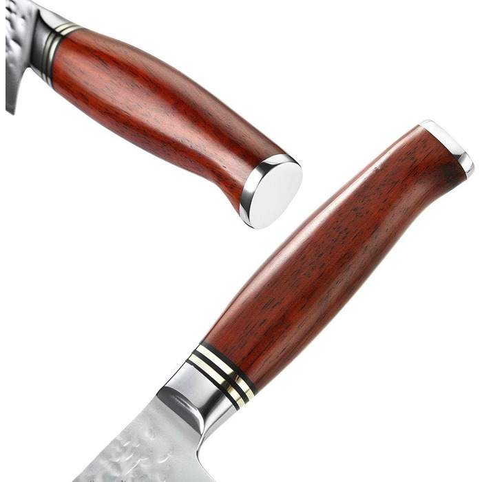 Кухонний ніж Santoku YARENH 18 см з дамаської сталі 73 шари, гострий, дерев'яна ручка, серія HTT