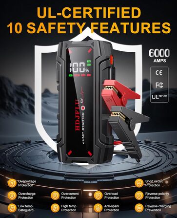 Powerbank для автомобіля Starthilfe UltraSafe 6000A: Портативний пусковий пристрій 12V з LED-підсвічуванням для бензинових та дизельних двигунів (до 8.0L/6.0L)