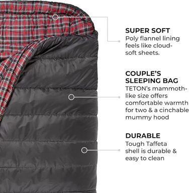 Сплячий мішок TETON Sports Celsius Regular, флісова підкладка, -18°C, 203 x 84 см (Сірий)