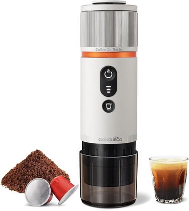 Espressomaschina Conqueco 12V: портативна кавомашина на акумуляторі для кемпінгу та подорожей. Швидкий нагрів за 2.5 хвилини, 8 чашок еспресо на одній зарядці (зелена)