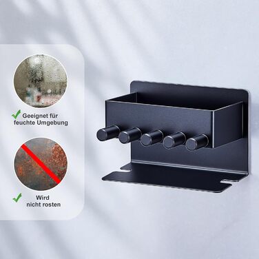 Настінний тримач для зубних щіток GGQ, для електричних та звичайних щіток, без свердління, самоклеючий, з органайзером для пасти, чорний