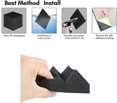 Акустичний поролон самоклейний Sonnewelt, 24 шт. (5x30x30 см), 3D пірамідні панелі для звукоізоляції та поглинання ехо в студію, офіс, чорний