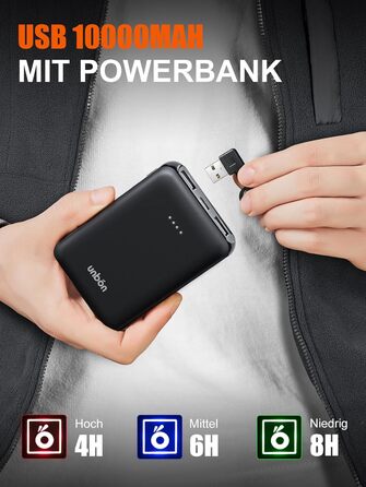 UNBON Гріюча жилетка з флісу, чоловіча жилетка з підігрівом, жилетка з Powerbank 10000mAh USB, 3 режими нагріву, 6 зон нагріву (M, сіра)