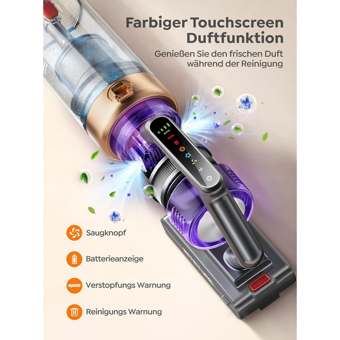 Бездротовий акумуляторний пилосос INTETURE 50KPa, 600W, 65 хвилин роботи, з док-станцією, автоматичний режим, сенсорний екран, антизаплутана щітка, для будь-яких поверхонь