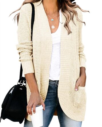 Жіночий в'язаний кардиган Saodimallsu з довгим рукавом, оверсайз, легкий, м'який, з кишенями, хакі (L, персиковий)