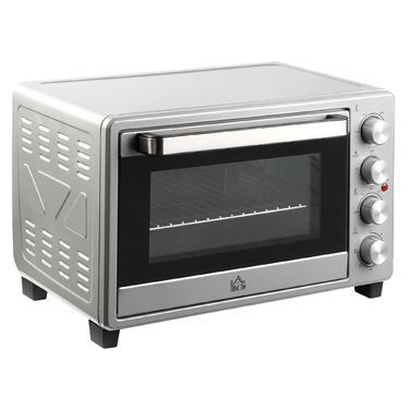 HOMCOM Mini Oven 32L, 1600W, Electric Oven with Grease/Drip Tray, Stainless Steel & Glass, Silver, 52.2x38.1x33.5cm | Aosom
