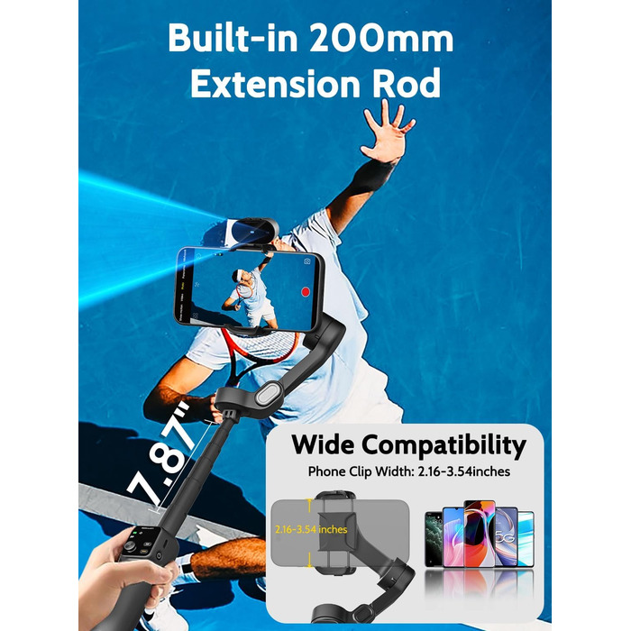 Стабілізатор для смартфона AOCHUAN V8 AI: 3-осьовий, для iPhone/Android, OLED-дисплей, 20 см, AI-трекінг, чорний