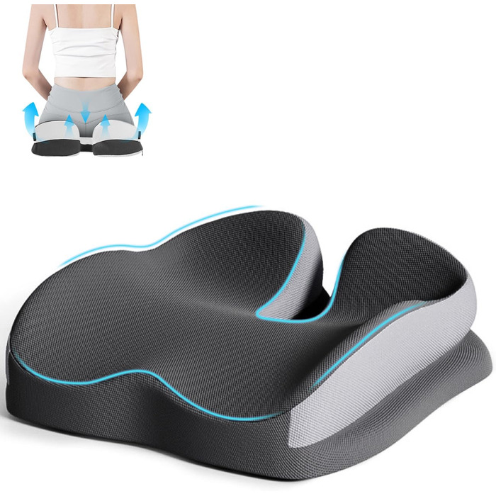 Подушка для сидіння Xespis для офісного крісла, Memory Foam, ортопедична, для спини та сідниць, сіра