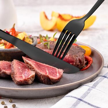 Bestdin Cutlery Set 12 Persons, 60 Piece Black Cutlery, Stainless Steel Cutlery Set with Knife Fork Spoon, Black Cutlery for Home/Party/Restaurant, High Gloss Polished & Dishwasher Safe.