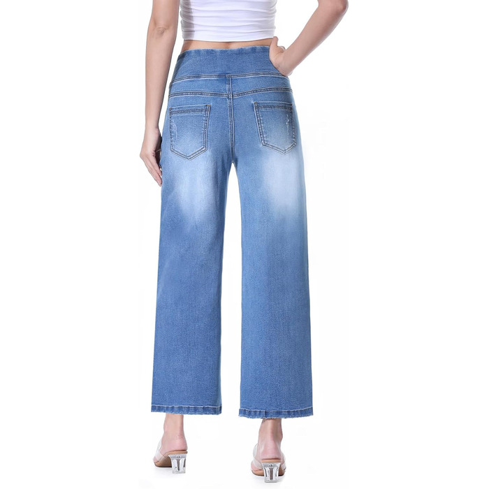 Джинси Baggy Daen з високою талією, широкі, укорочені прямі, еластичні, блакитні (Розмір S)