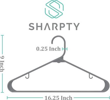 Плечики для одягу Sharpty з пластику (50 шт.) – для шафи, мантій, сорочок – міцні, економія місця, сірий, 46 см