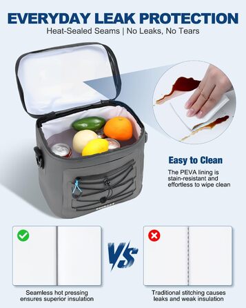Термосумка-холодильник 15/24L, водовідштовхуюча, для пікніків, пляжу, кемпінгу, офісу, транспортування продуктів, сіра