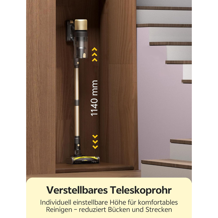 Бездротовий пилосос Ultenic U15 з акумулятором, 50000Pa, 580W, 65хв, GreenEye, антизаплутувальна щітка, телескопічна труба, для килимів, твердих поверхонь та шерсті тварин, золотий