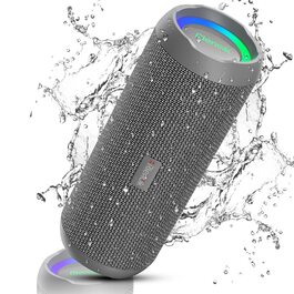 Портативна Bluetooth колонка RIENOK 30W з підсвіткою, IPX7 водонепроникна, бездротова, стереозвук, сірий колір