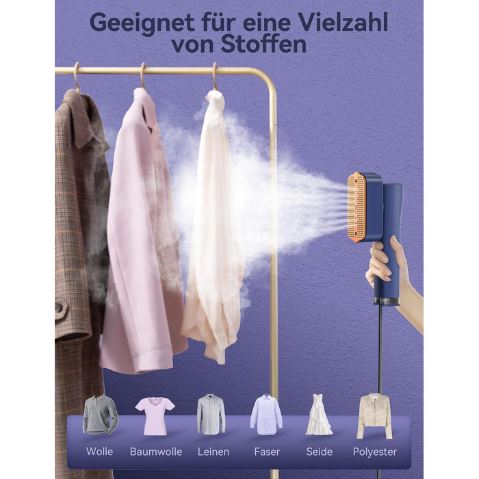 Праска Sundu Steamer: 2-в-1 відпарювач та праска для одягу, мобільна, з LED дисплеєм, 4 режими, блакитна