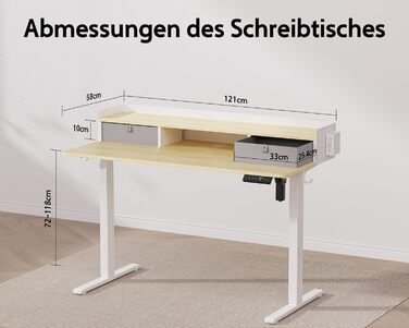 Electric Standing Desk with Drawers - 120x60cm Oak - Adjustable Height Desk for Home Office & DIY Pegboard