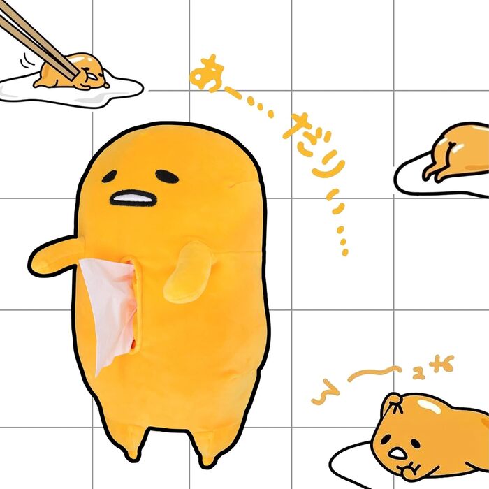 Roffatide Anime Gudetama Tissue Box Cartoon Lazy Egg Plush Doll Tissue Cover Creative Paper Holder Napkin Box Paper Storage for Car Home Bathroom