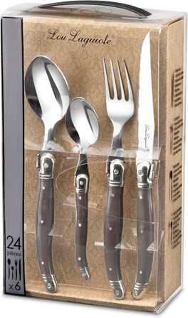 Набір столових приборів для стейку Lou Laguiole TRADITION (48 предметів) з нержавіючої сталі з кольоровими пластиковими ручками, на 12 осіб, перець