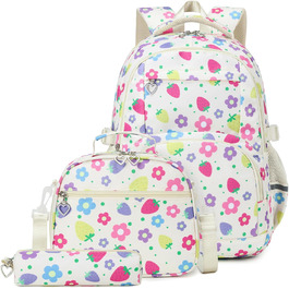 Шкільний рюкзак для дівчаток-підлітків у вінтажному стилі. Набір: рюкзак, ланч-бокс, пенал. Квітковий дизайн, відділення для ноутбука. Ідеально для школи, подорожей. Колір: Полуниця, Слонкост.