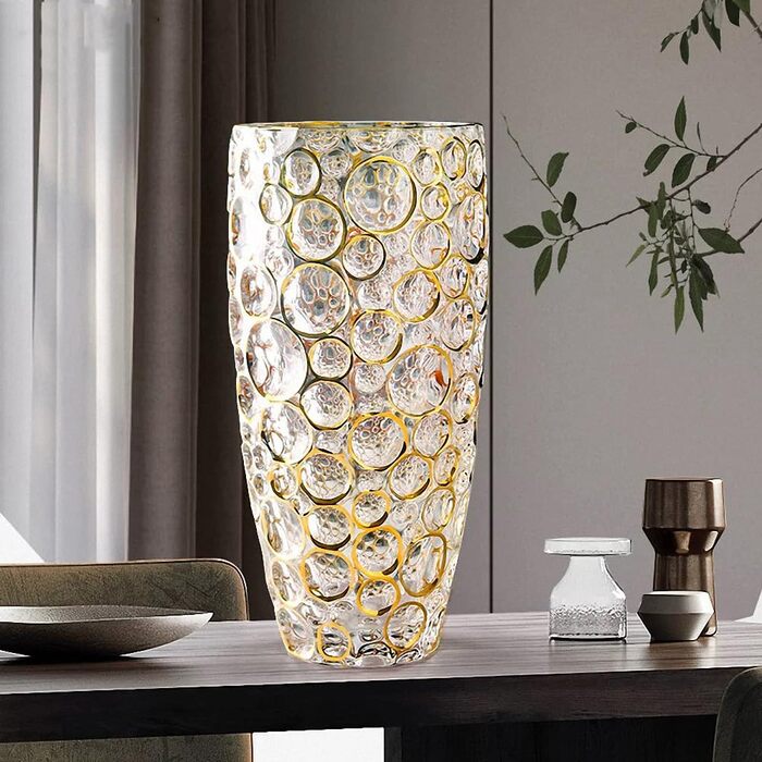 Кришталева ваза ручної роботи з золотим декором, 30 см - сучасний дизайн для дому