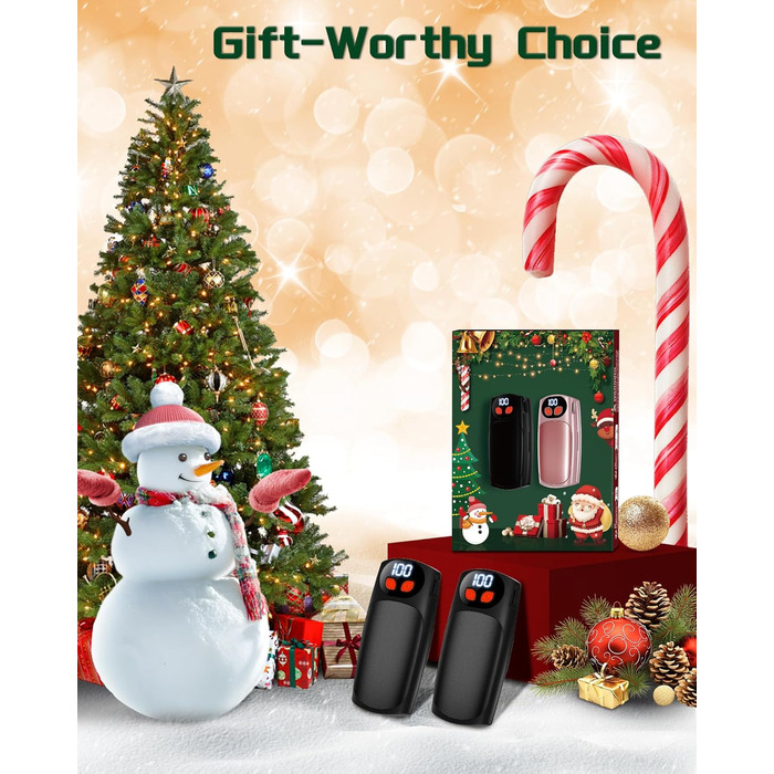 Електричні грілки для рук 2 шт. з LED-дисплеєм та 5 рівнями нагріву, USB-C, ідеальні для гольфу, кемпінгу, походів, зимових видів спорту, чорні