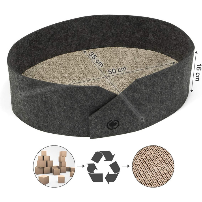 Кігтеточка для котів Owen XL – діаметр 50 см, сірий, філц, з картонною основою