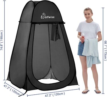 Portable Pop-Up Shower Toilet Privacy Tent - Outdoor Camping Toilet & Shower Cabin with Screen & Space for Hiking, Beach, and Travel (Black, L)