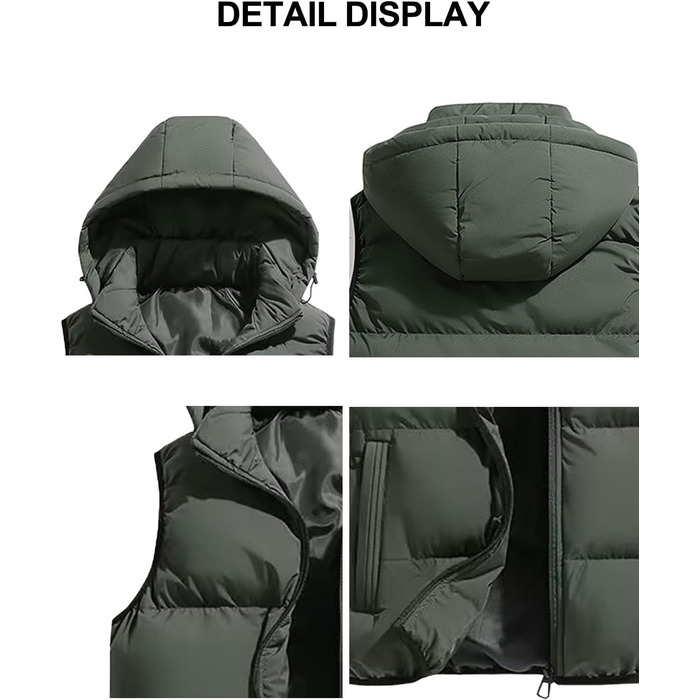 Чоловіча зимова жилетка з утеплювачем, без рукавів, тепла, на блискавці, легка куртка-жилетка з капюшоном (ХAKI, XL)